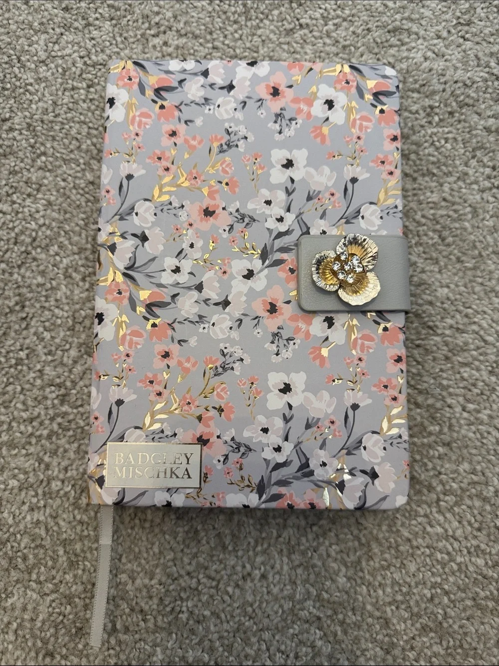 Badgley Mischka Gray Floral Tablet Folio with Pink & White Blossoms